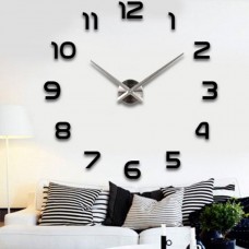 3D Alloy clock Mirrors face Digital Acrylic Wall Clock Black   183379972042